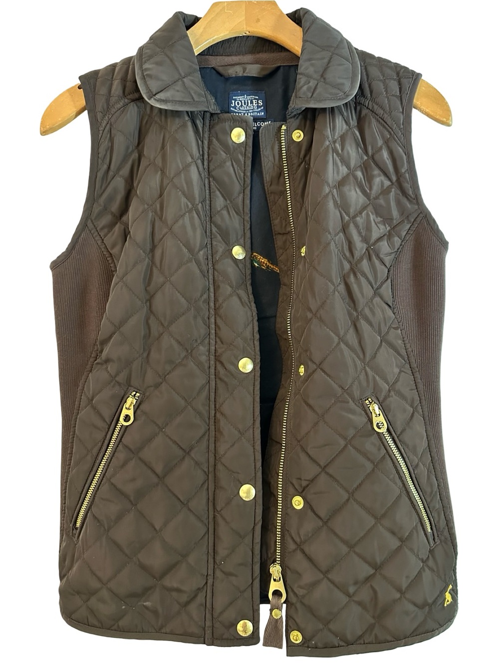 Joules Women’s Size 2 Dark Brown Gold Hardware Quilted Equestrian Vest